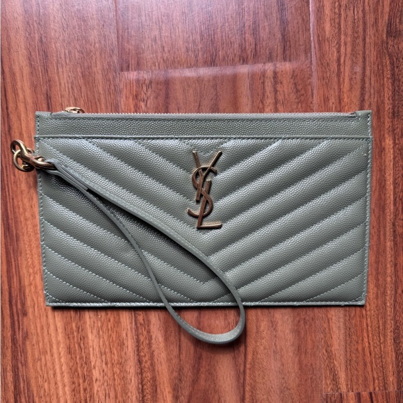 Yves Saint Laurent Sage Quilted Leather Wristlet - Picture 2 of 8